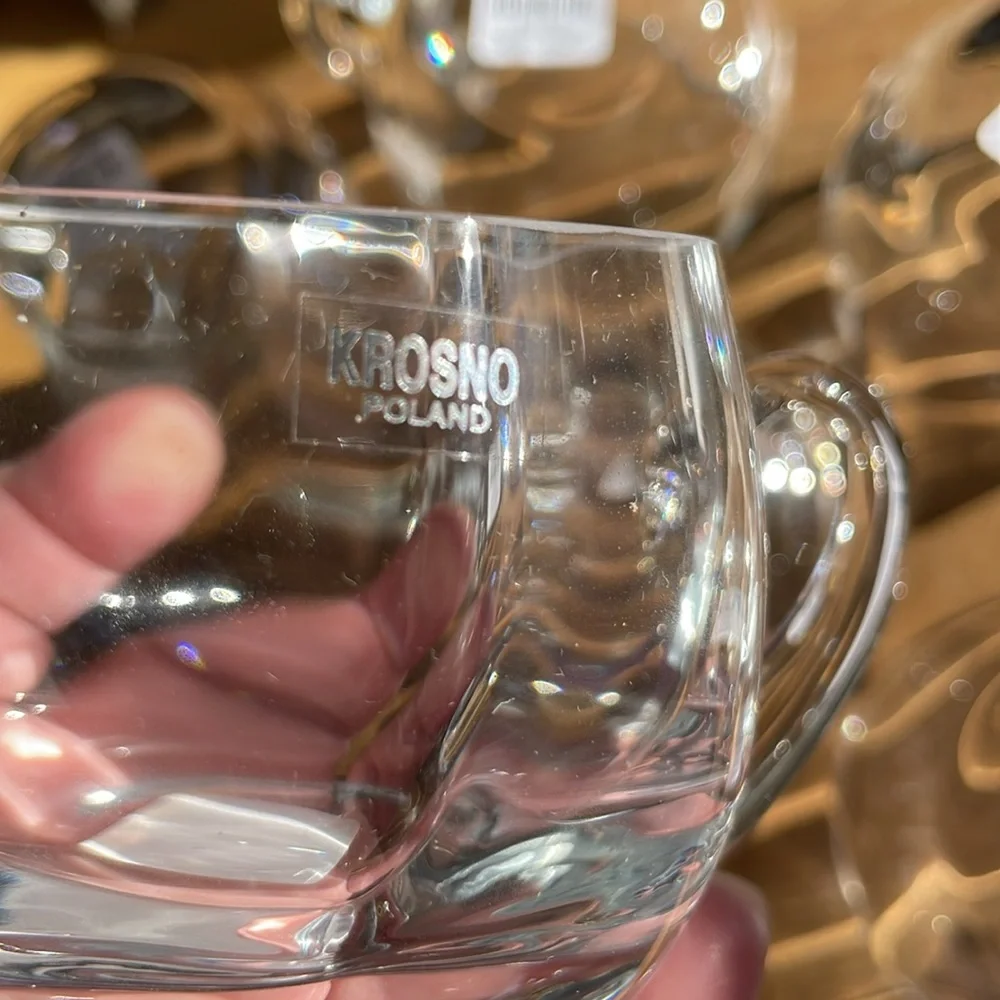 New (6) Crate & Barrel Krosno Crystal Optic Punch Cups Mugs 264-342 Set of 6